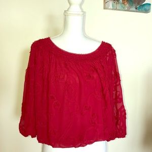 NWT red ruffle neck Studio M blouse